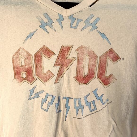 Vinyl Icons High Voltage AC/DC Yellow Distressed Cotton T-Shirt Size L - Picture 3 of 4